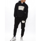 LW Men Hooded Collar Letter Print Tracksuit Set