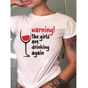 LW Wine Glass Letter Print T-shirt