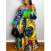 LW Plus Size Off The Shoulder Mixed Print Dress