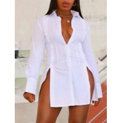 LW SXY Turndown Collar Slit Blouse