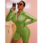 LW SXY Turndown Collar Zipper Design One-piece Rom