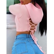 LW Bandage Hollow-out Design Crop Top Hoodie