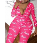 LW Plus Size Letter Print Skinny Pink One-piece Ju