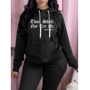 LW Plus Size Hooded Collar Letter Print Hoodie