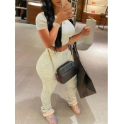 LW Casual Fold Design Grey Two-piece Pants Set