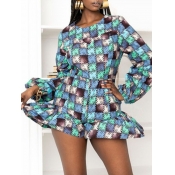 LW Plaid Print Flounce Design Romper