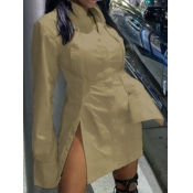 LW Casual High Split Solid Shirt Dress