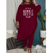 LW Plus Size Letter Print Asymmetrical Pants Set