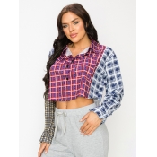 LW Plaid Print Crop Top Blouse