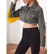 LW Tassel Design Crop Top Denim Jacket