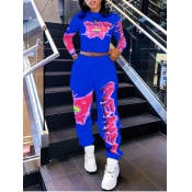 LW Sportswear O Neck Letter Print Blue Two Piece P