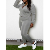 LW Plus Size Casual Zipper Design Grey Two-piece P