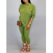 LW BASICS Plus Size Round Neck Elastic Pants Set