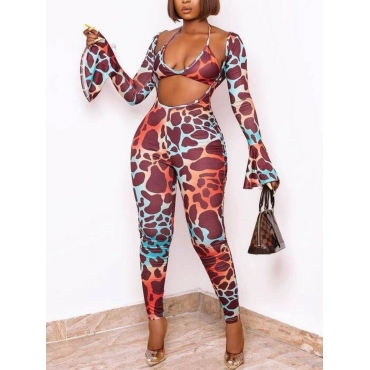 

LW SXY Animal Print Flared Jumpsuit Set, Leopard