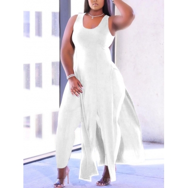 

LW BASICS Plus Size U Neck Split Pants Set, White
