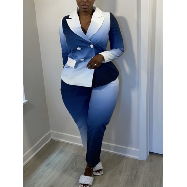 

LW Plus Size Double-breasted Gradient Pants Set, Blue