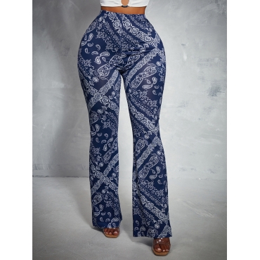 

LW Mid Waist Cashew Print Pants, Dark blue