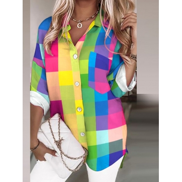 

LW BASICS Plaid Print Patchwork Blouse, Multi