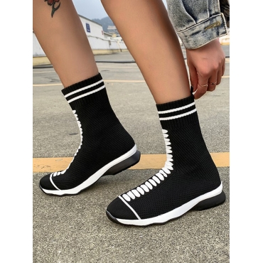 

LW Striped Patchwork Booties, Black