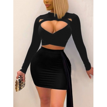 

LW SXY Cross-over Hollow-out Design Skirt Set, Black