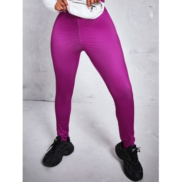 

LW BASICS Trendy Masked Face Print Patchwork Purple Two Piece Pants Set
