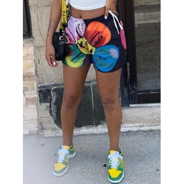 

Lovely Drawstring Patchwork Shorts, Black