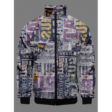 

LW Men Letter Print Patchwork Jacket, Multi