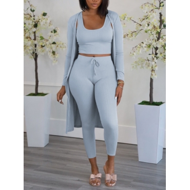 

LW BASICS U Neck Drawstring Pants Set, Blue
