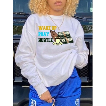 

LW Money Letter Print Oversized Hoodie, White
