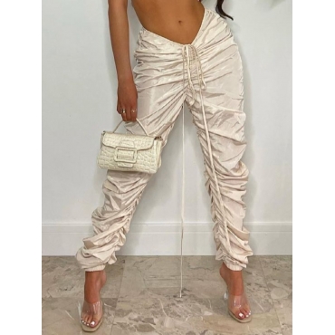 

LW Drawstring Fold Design Pants, White