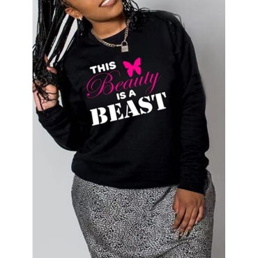 

LW Plus Size Butterfly Letter Print Hoodie, Black