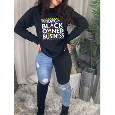

LW Plus Size Geometric Letter Print Hoodie, Black