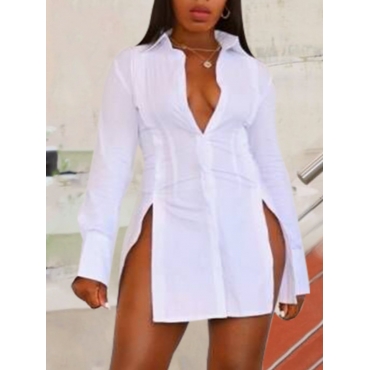 

LW SXY Turndown Collar Slit Blouse, White