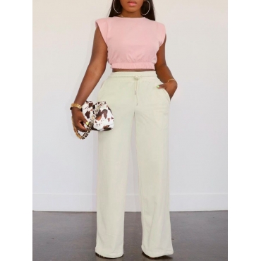 

LW Drawstring Wide Leg Pants Set, White
