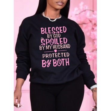 

LW Letter Print Oversized Sweatshirt, Black