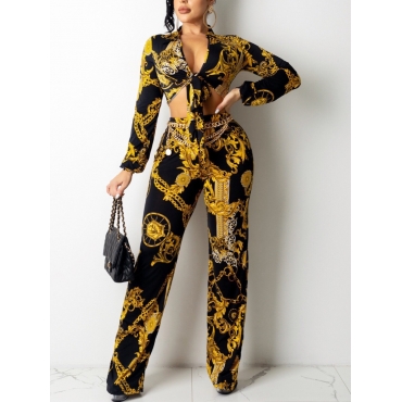 

LW SXY Chain Print Bandage Design Pants Set, Gold