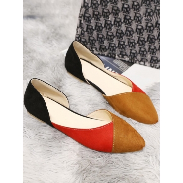 

LW Pointed-toe Patchwork Flats, Red