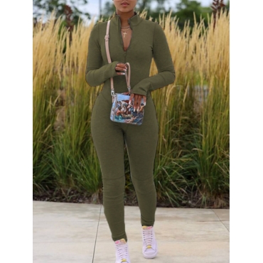 

LW Sportswear Zipper Design Skinny Army Green One-piece Jumpsuit