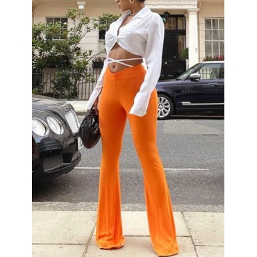 

LW Crop Top Flared Pants Set, White