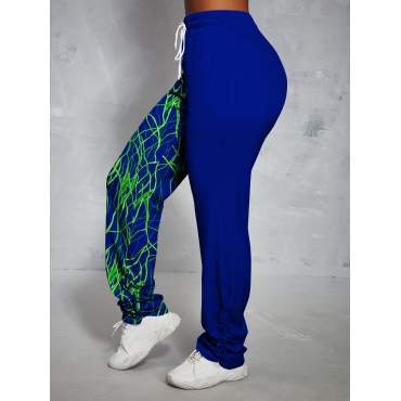 

LW High-waisted Print Drawstring Pants, Blue