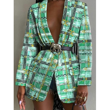 

LW Chain Plaid Print Blazer (With Belt), Green