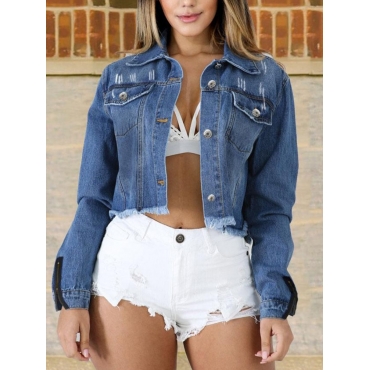 

LW Raw Edge Pocket Design Denim Jacket (No Stretch), Deep blue