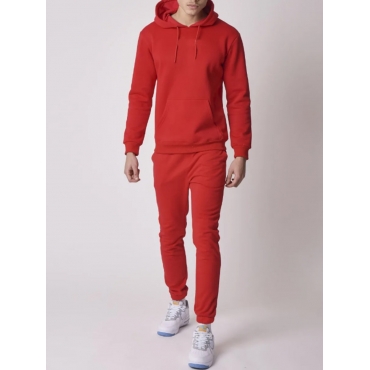 

LW BASICS Men Hooded Collar Kangaroo Pocket Set, Red