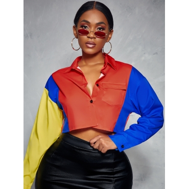 

LW Color-lump Crop Top Blouse, Multi
