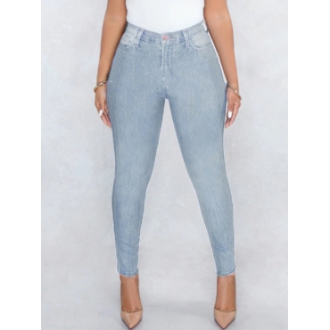 

LW Mid Waist High Stretchy Ripped Jeans, Baby blue