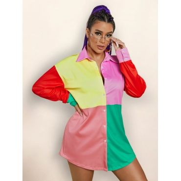 

LW Color-lump Patchwork Shirt Dress, Multi