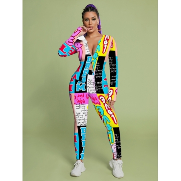 

LW Letter Print Zipper Design Pants Set, Multi