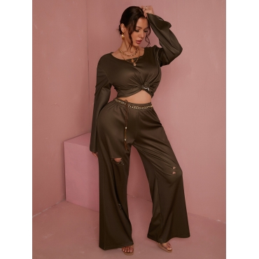 

LW Ripped Oversized Pants Set, Brown