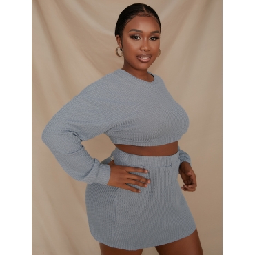 

LW Plus Size Round Neck Textured Skirt Set, Light grey
