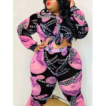 

LW Plus Size Figure Letter Print Pants Set, Purple
